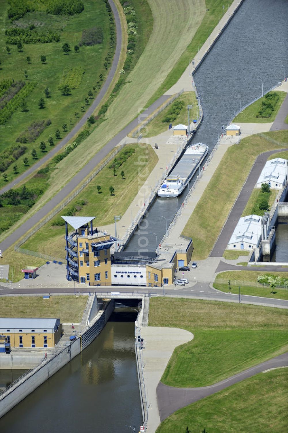 Rothensee from above - Blick die Schleusen bei Rothensee am Elbe-Havel-Kanal / Mittellandkanal. View of the locks at Rothensee Elbe-Havel Canal / Mittelland Canal.