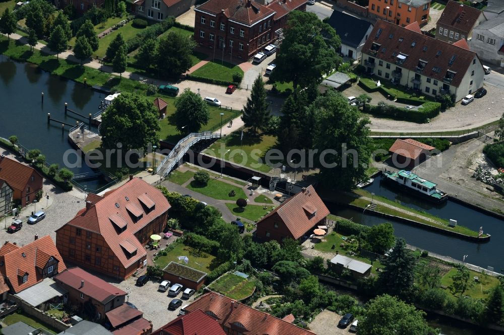 Aerial image Plau am See - Schleuse mit Wehr at the river Elde in Plau am See in the state Mecklenburg - Western Pomerania