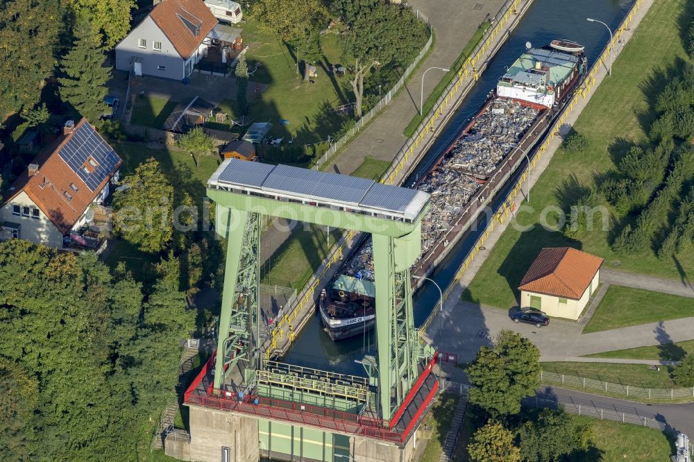 Dorsten from above - Sluice on the Wesel-Datteln-Kanal near Dorsten in the Ruhr area in North Rhine-Westphalia