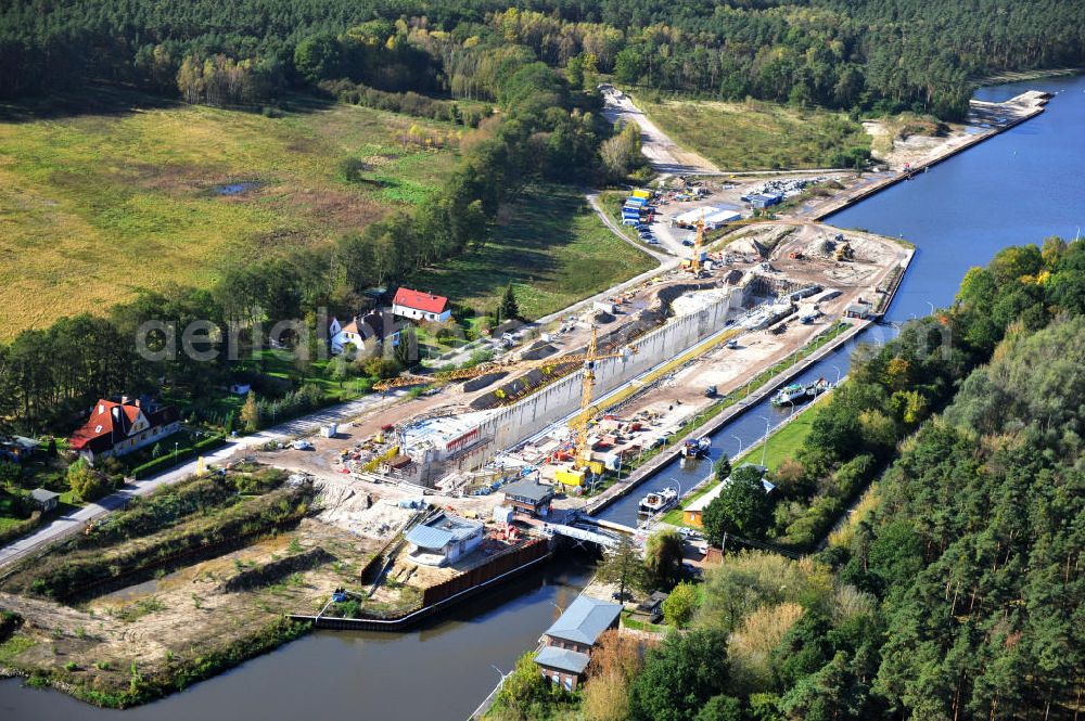 Aerial photograph Wusterwitz - Blick auf die Erweiterungsbaustelle der Schleuse Wusterwitz am Elbe-Havel-Kanal. Ein Projekt des WSV, Wasser- und Schifffahrtsverwaltung des Bundes. View of the construction site of the expansion lock Wusterwitz.