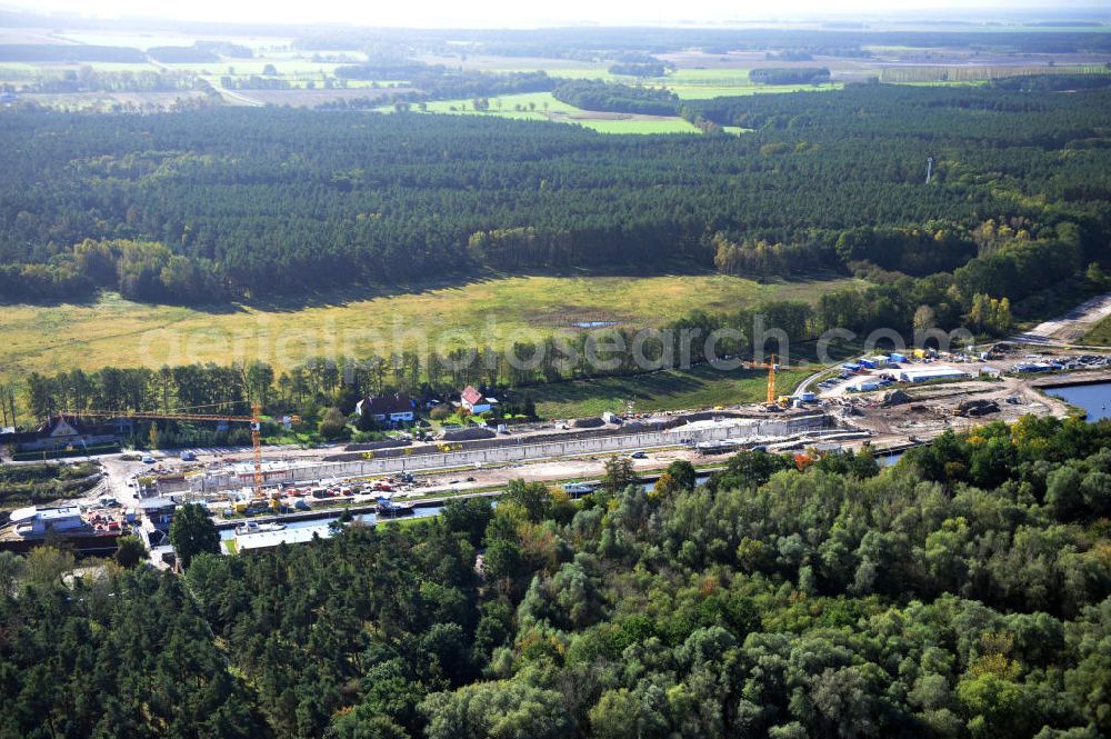 Wusterwitz from above - Blick auf die Erweiterungsbaustelle der Schleuse Wusterwitz am Elbe-Havel-Kanal. Ein Projekt des WSV, Wasser- und Schifffahrtsverwaltung des Bundes. View of the construction site of the expansion lock Wusterwitz.