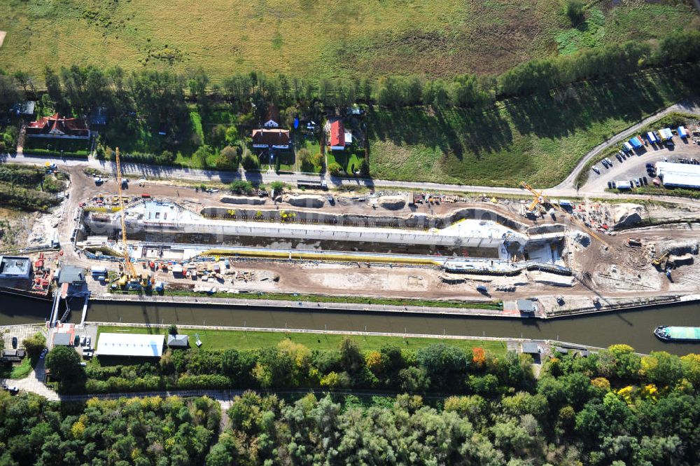 Aerial image Wusterwitz - Blick auf die Erweiterungsbaustelle der Schleuse Wusterwitz am Elbe-Havel-Kanal. Ein Projekt des WSV, Wasser- und Schifffahrtsverwaltung des Bundes. View of the construction site of the expansion lock Wusterwitz.