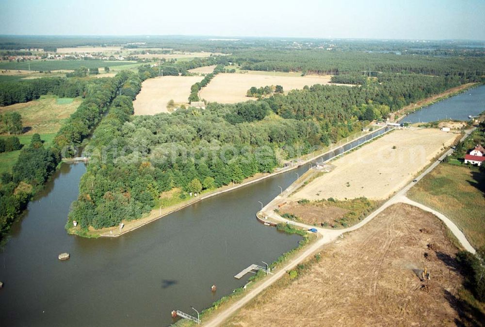 Wusterwitz from the bird's eye view: Blick auf die Schleuse Wusterwitz am Elbe-Havel-Kanal.