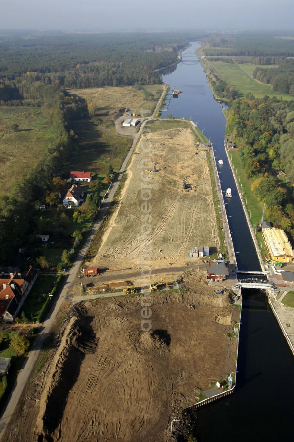 Aerial image Wusterwitz - Blick auf die Schleuse Wusterwitz mit Baustelle. Ein Projekt des Wasserstraßen-Neubauamt Magdeburg, Frau Roskoden, Kleiner Werder 5c, 39114 MAGDEBURG, Tel. +49(0)391 5352168