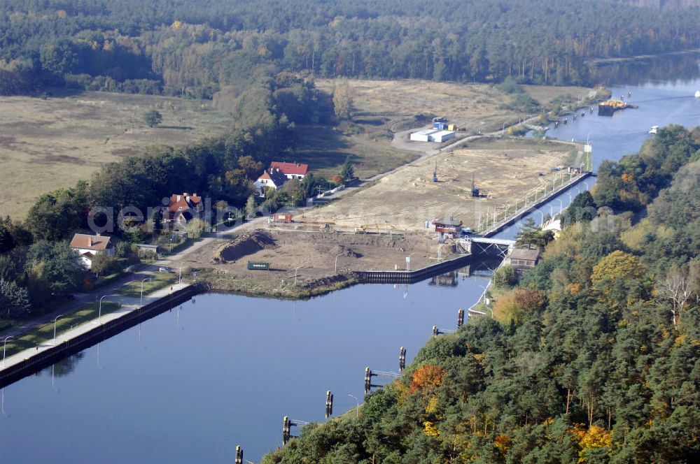 Aerial image Wusterwitz - Blick auf die Schleuse Wusterwitz mit Baustelle. Ein Projekt des Wasserstraßen-Neubauamt Magdeburg, Frau Roskoden, Kleiner Werder 5c, 39114 MAGDEBURG, Tel. +49(0)391 5352168