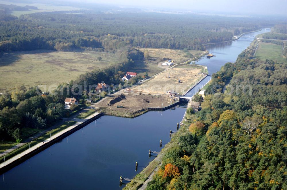 Aerial photograph Wusterwitz - Blick auf die Schleuse Wusterwitz mit Baustelle. Ein Projekt des Wasserstraßen-Neubauamt Magdeburg, Frau Roskoden, Kleiner Werder 5c, 39114 MAGDEBURG, Tel. +49(0)391 5352168