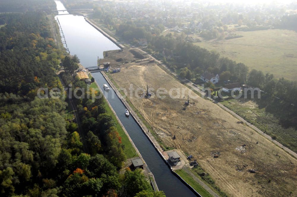 Aerial image Wusterwitz - Blick auf die Schleuse Wusterwitz mit Baustelle. Ein Projekt des Wasserstraßen-Neubauamt Magdeburg, Frau Roskoden, Kleiner Werder 5c, 39114 MAGDEBURG, Tel. +49(0)391 5352168