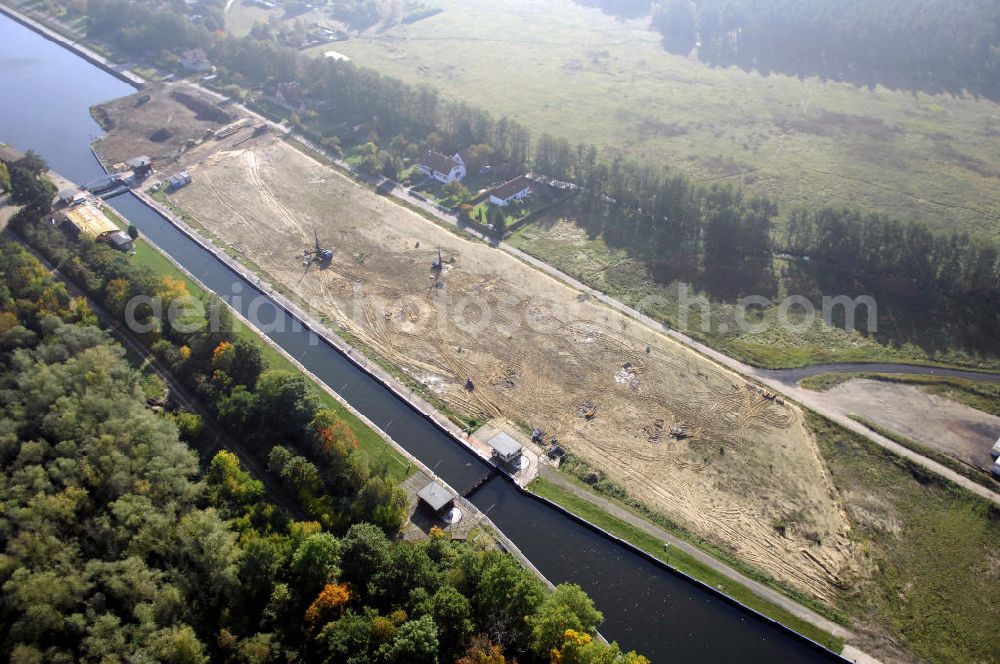 Aerial photograph Wusterwitz - Blick auf die Schleuse Wusterwitz mit Baustelle. Ein Projekt des Wasserstraßen-Neubauamt Magdeburg, Frau Roskoden, Kleiner Werder 5c, 39114 MAGDEBURG, Tel. +49(0)391 5352168