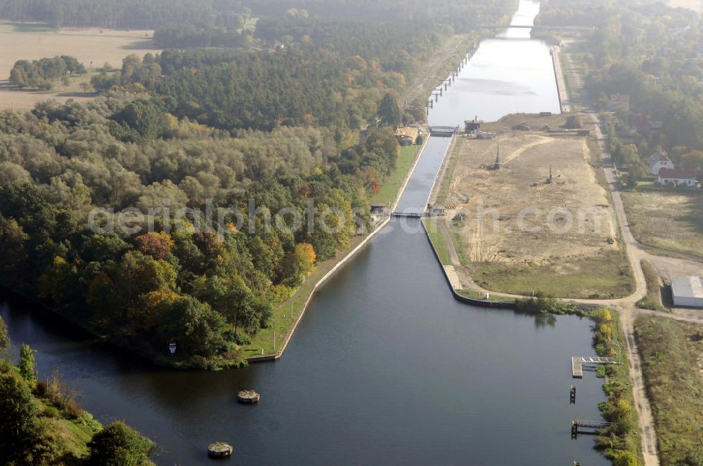 Aerial image Wusterwitz - Blick auf die Schleuse Wusterwitz mit Baustelle. Ein Projekt des Wasserstraßen-Neubauamt Magdeburg, Frau Roskoden, Kleiner Werder 5c, 39114 MAGDEBURG, Tel. +49(0)391 5352168