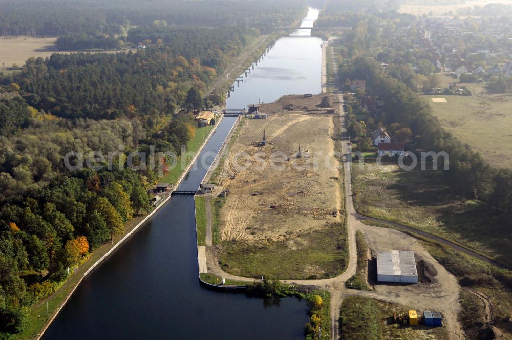 Aerial photograph Wusterwitz - Blick auf die Schleuse Wusterwitz mit Baustelle. Ein Projekt des Wasserstraßen-Neubauamt Magdeburg, Frau Roskoden, Kleiner Werder 5c, 39114 MAGDEBURG, Tel. +49(0)391 5352168