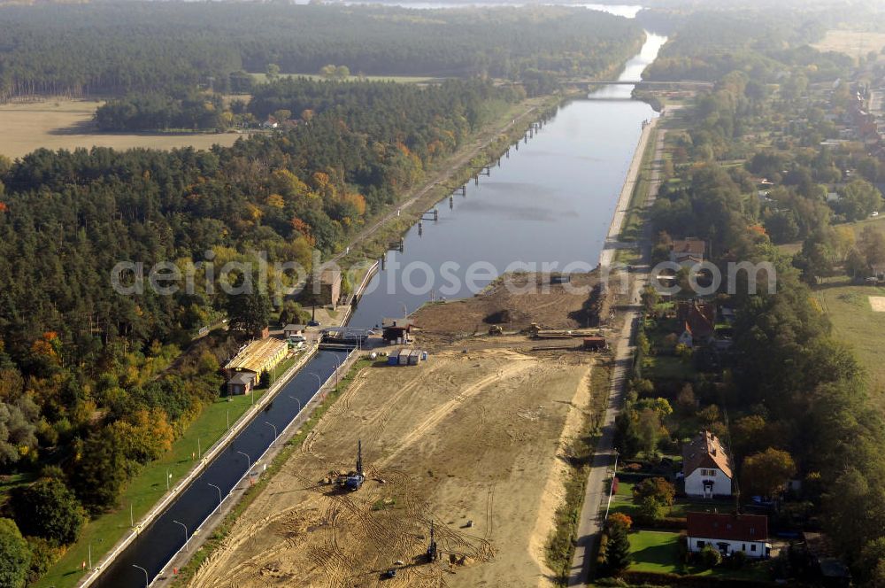 Wusterwitz from above - Blick auf die Schleuse Wusterwitz mit Baustelle. Ein Projekt des Wasserstraßen-Neubauamt Magdeburg, Frau Roskoden, Kleiner Werder 5c, 39114 MAGDEBURG, Tel. +49(0)391 5352168