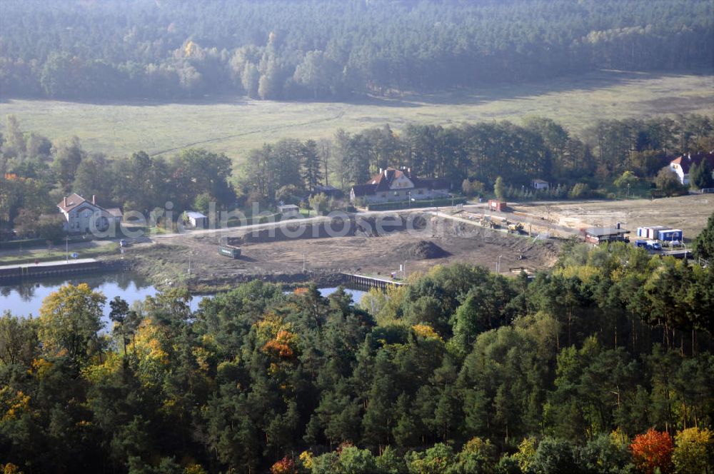 Wusterwitz from the bird's eye view: Blick auf die Schleuse Wusterwitz mit Baustelle. Ein Projekt des Wasserstraßen-Neubauamt Magdeburg, Frau Roskoden, Kleiner Werder 5c, 39114 MAGDEBURG, Tel. +49(0)391 5352168