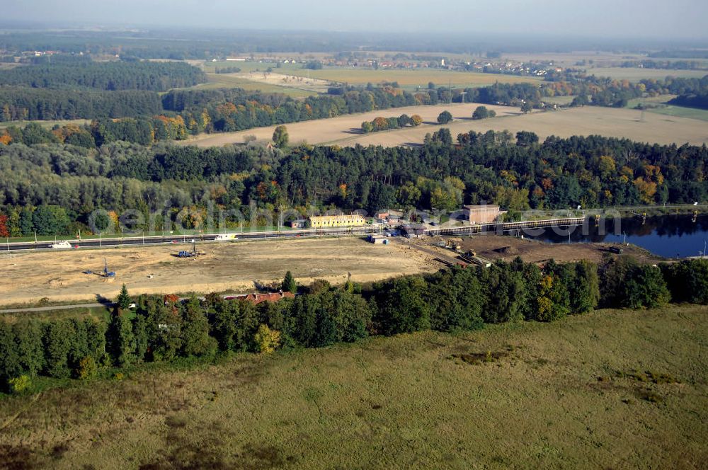 Aerial photograph Wusterwitz - Blick auf die Schleuse Wusterwitz mit Baustelle. Ein Projekt des Wasserstraßen-Neubauamt Magdeburg, Frau Roskoden, Kleiner Werder 5c, 39114 MAGDEBURG, Tel. +49(0)391 5352168