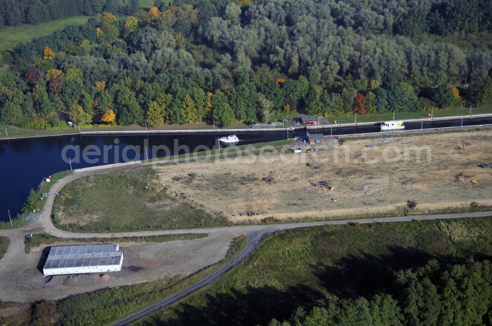 Aerial image Wusterwitz - Blick auf die Schleuse Wusterwitz mit Baustelle. Ein Projekt des Wasserstraßen-Neubauamt Magdeburg, Frau Roskoden, Kleiner Werder 5c, 39114 MAGDEBURG, Tel. +49(0)391 5352168