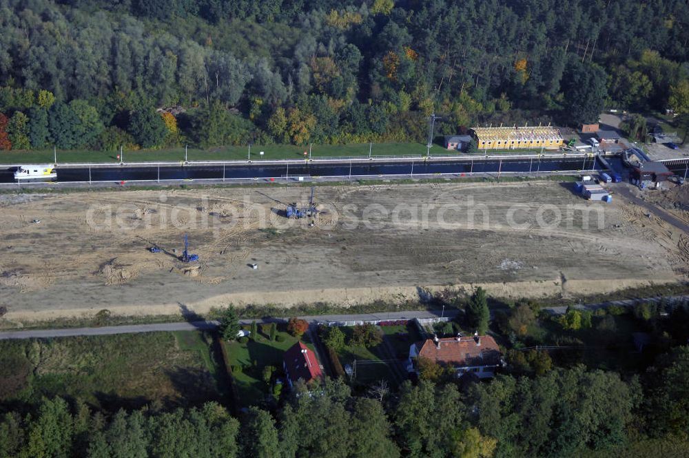 Aerial photograph Wusterwitz - Blick auf die Schleuse Wusterwitz mit Baustelle. Ein Projekt des Wasserstraßen-Neubauamt Magdeburg, Frau Roskoden, Kleiner Werder 5c, 39114 MAGDEBURG, Tel. +49(0)391 5352168