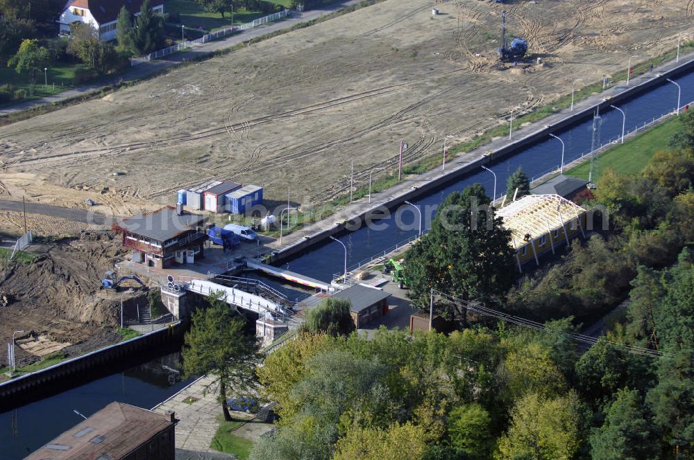 Aerial photograph Wusterwitz - Blick auf die Schleuse Wusterwitz mit Baustelle. Ein Projekt des Wasserstraßen-Neubauamt Magdeburg, Frau Roskoden, Kleiner Werder 5c, 39114 MAGDEBURG, Tel. +49(0)391 5352168