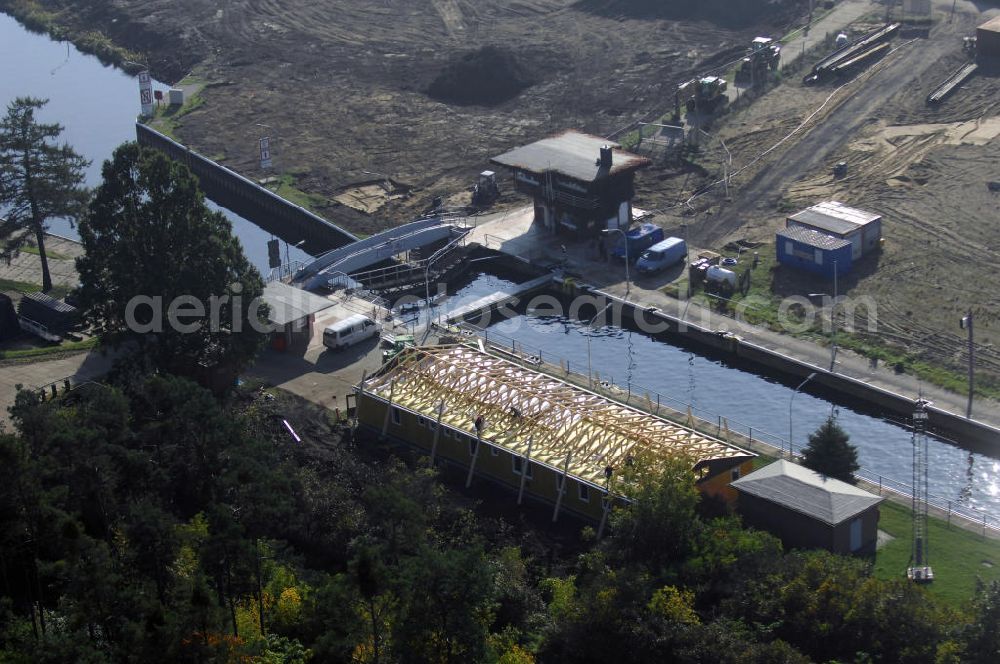 Aerial image Wusterwitz - Blick auf die Schleuse Wusterwitz mit Baustelle. Ein Projekt des Wasserstraßen-Neubauamt Magdeburg, Frau Roskoden, Kleiner Werder 5c, 39114 MAGDEBURG, Tel. +49(0)391 5352168