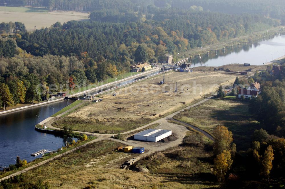 Aerial photograph Wusterwitz - Blick auf die Schleuse Wusterwitz mit Baustelle. Ein Projekt des Wasserstraßen-Neubauamt Magdeburg, Frau Roskoden, Kleiner Werder 5c, 39114 MAGDEBURG, Tel. +49(0)391 5352168