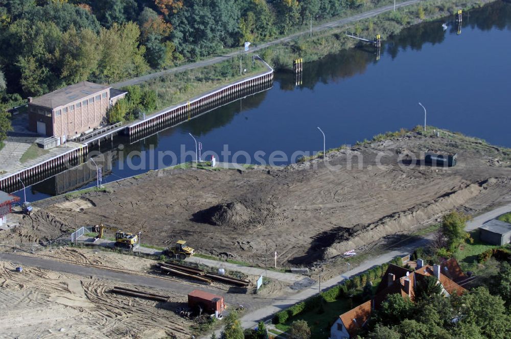 Aerial image Wusterwitz - Blick auf die Schleuse Wusterwitz mit Baustelle. Ein Projekt des Wasserstraßen-Neubauamt Magdeburg, Frau Roskoden, Kleiner Werder 5c, 39114 MAGDEBURG, Tel. +49(0)391 5352168