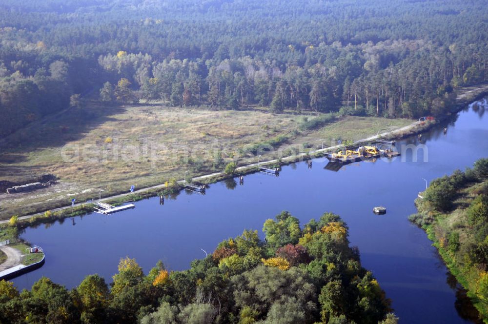 Aerial image Wusterwitz - Blick auf die Mündung zum Alten Kanal nahe der Schleuse Wusterwitz. Ein Projekt des Wasserstraßen-Neubauamt Magdeburg, Frau Roskoden, Kleiner Werder 5c, 39114 MAGDEBURG, Tel. +49(0)391 5352168