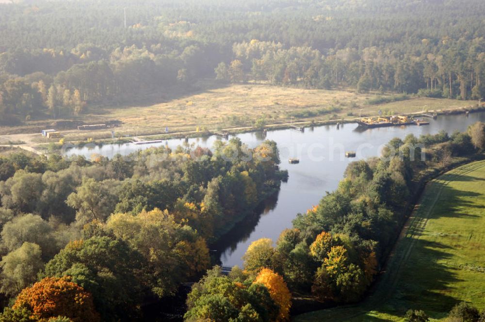 Wusterwitz from above - Blick auf die Mündung zum Alten Kanal nahe der Schleuse Wusterwitz. Ein Projekt des Wasserstraßen-Neubauamt Magdeburg, Frau Roskoden, Kleiner Werder 5c, 39114 MAGDEBURG, Tel. +49(0)391 5352168