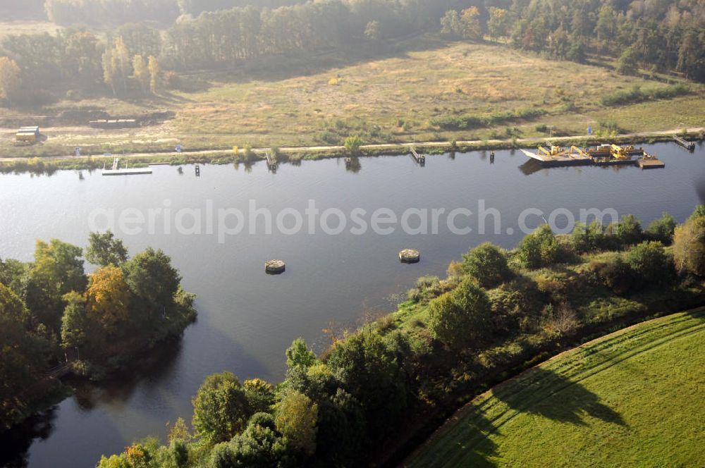 Aerial image Wusterwitz - Blick auf die Mündung zum Alten Kanal nahe der Schleuse Wusterwitz. Ein Projekt des Wasserstraßen-Neubauamt Magdeburg, Frau Roskoden, Kleiner Werder 5c, 39114 MAGDEBURG, Tel. +49(0)391 5352168