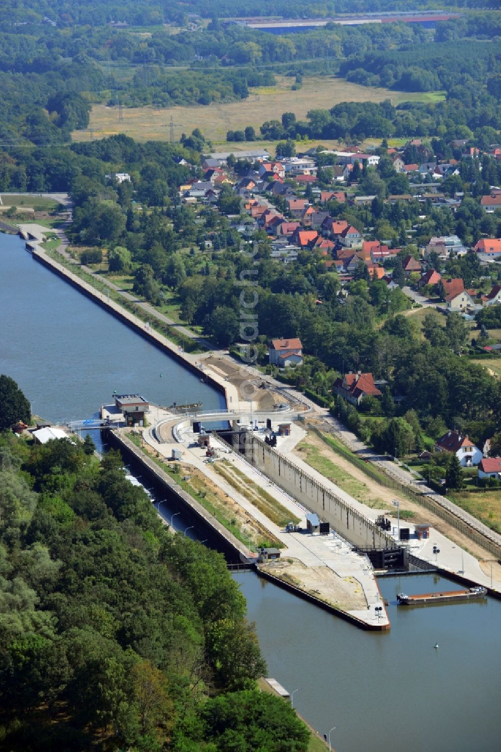 Wusterwitz from above - Wusterwitz lock at the Elbe-Havel-Canal in the state Brandenburg