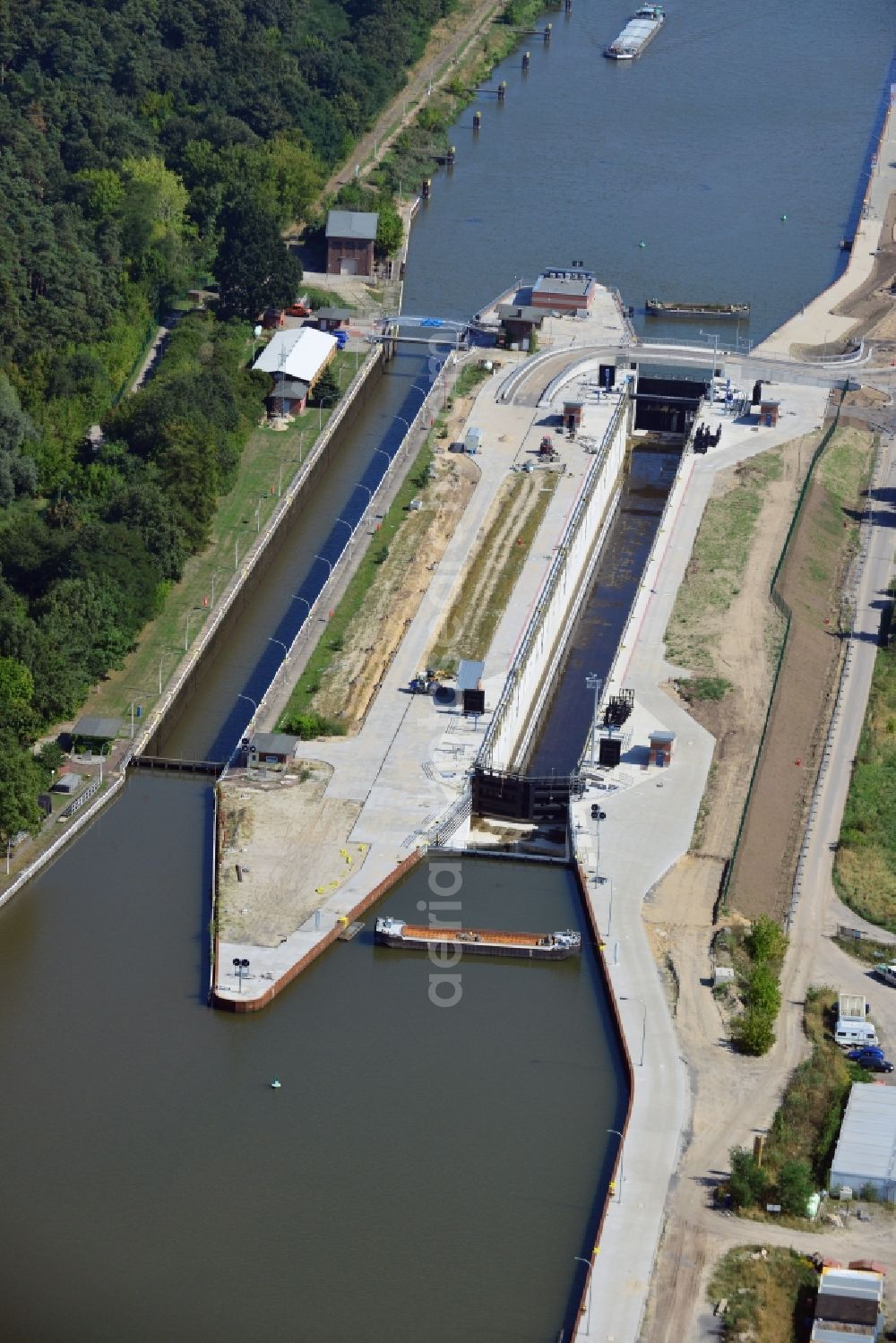 Wusterwitz from above - Wusterwitz lock at the Elbe-Havel-Canal in the state Brandenburg