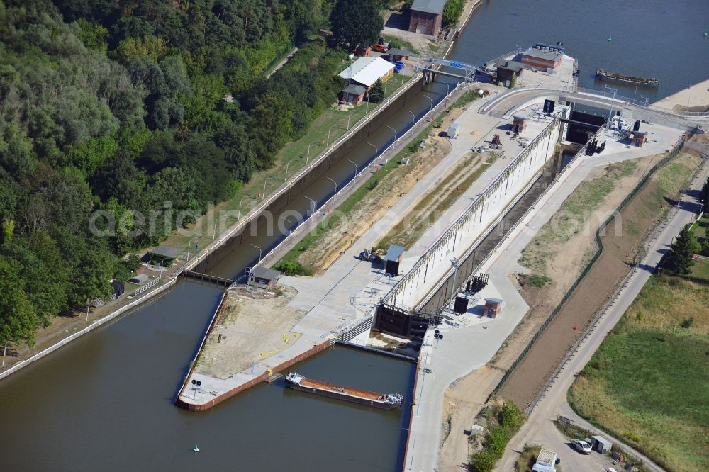 Wusterwitz from the bird's eye view: Wusterwitz lock at the Elbe-Havel-Canal in the state Brandenburg