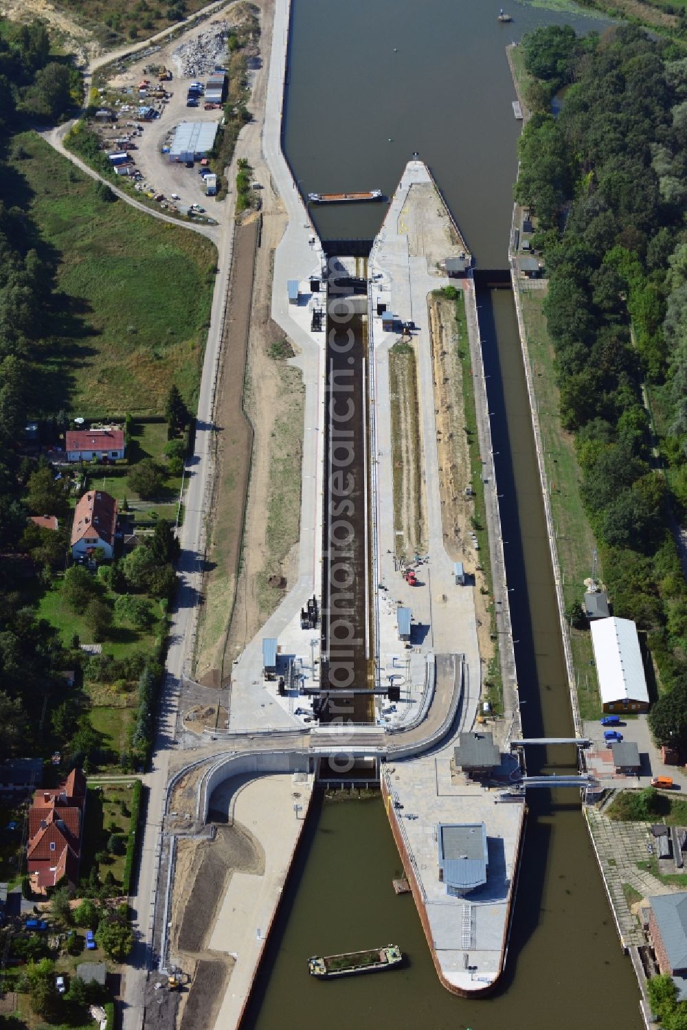 Wusterwitz from above - Wusterwitz lock at the Elbe-Havel-Canal in the state Brandenburg