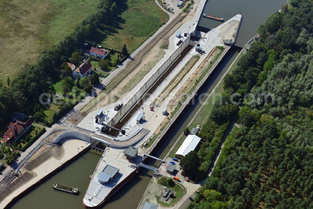 Wusterwitz from the bird's eye view: Wusterwitz lock at the Elbe-Havel-Canal in the state Brandenburg