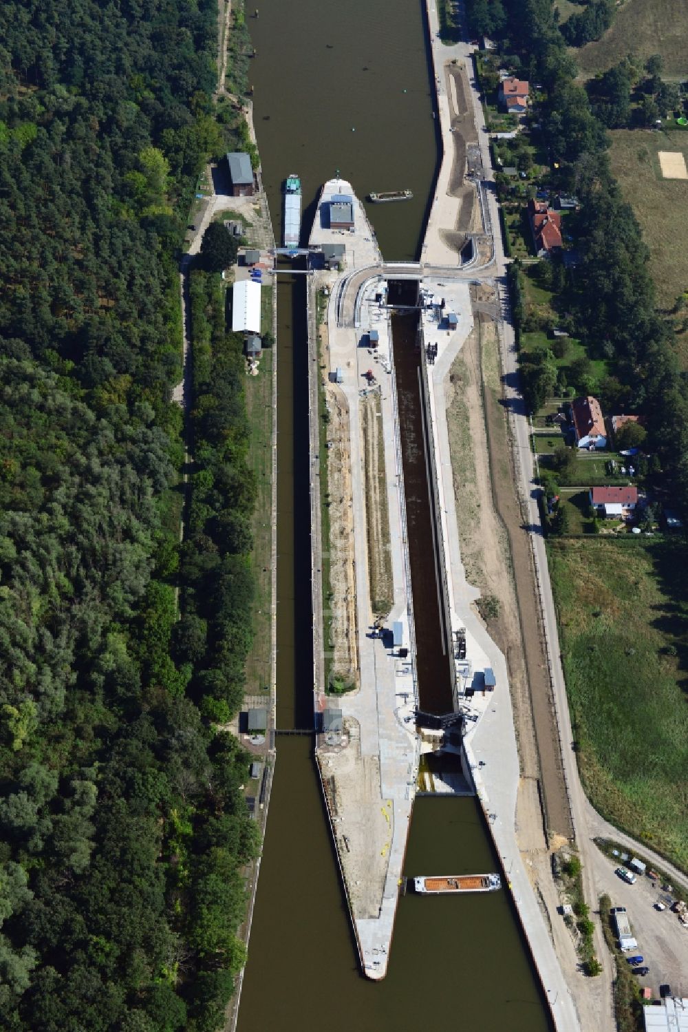 Wusterwitz from above - Wusterwitz lock at the Elbe-Havel-Canal in the state Brandenburg