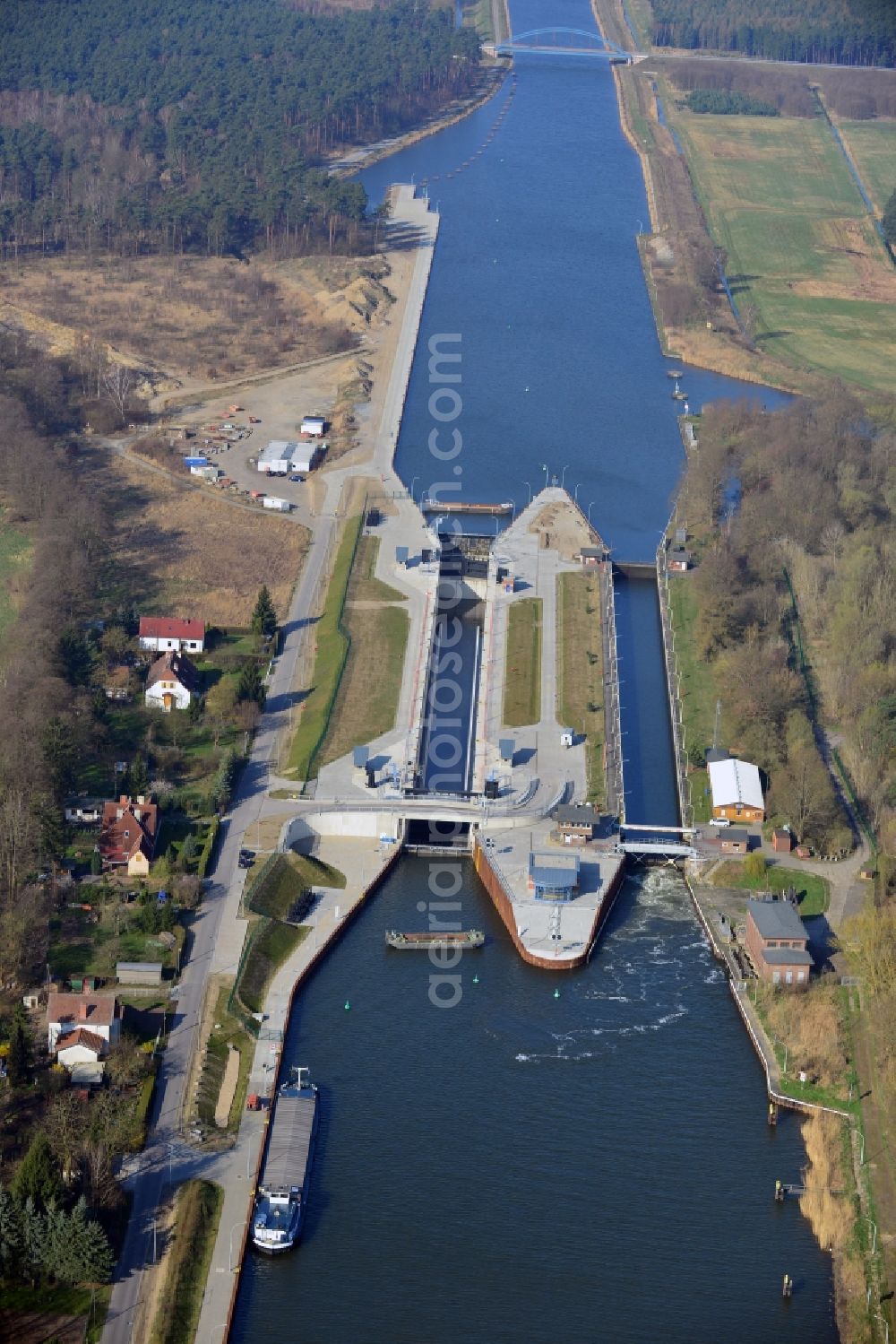 Aerial image Wusterwitz - Wusterwitz lock at the Elbe-Havel-Canal in the state Brandenburg