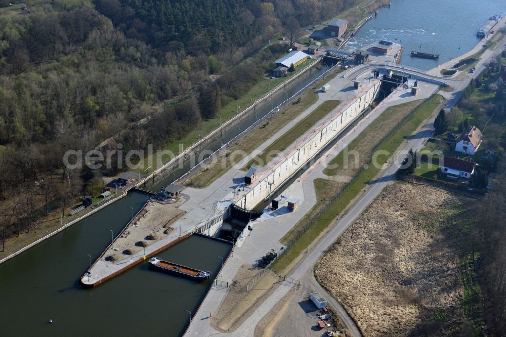 Wusterwitz from the bird's eye view: Wusterwitz lock at the Elbe-Havel-Canal in the state Brandenburg