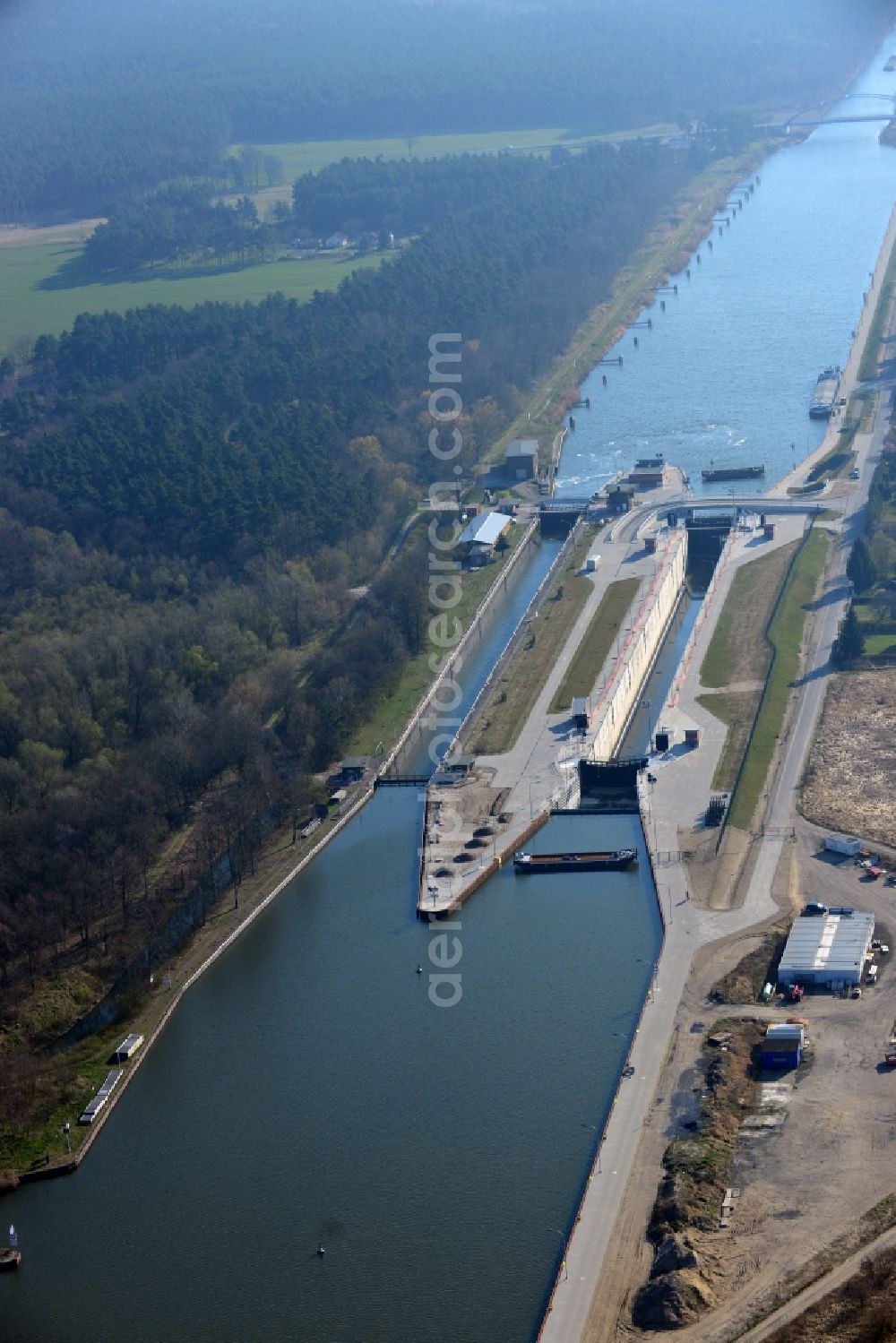 Aerial image Wusterwitz - Wusterwitz lock at the Elbe-Havel-Canal in the state Brandenburg