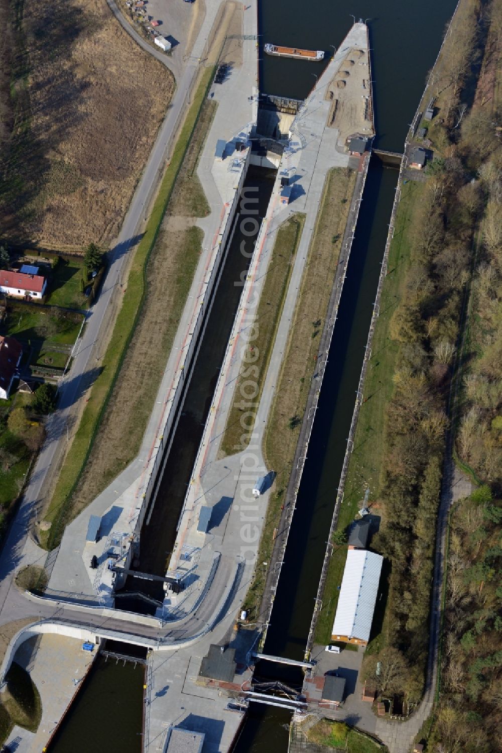 Wusterwitz from above - Wusterwitz lock at the Elbe-Havel-Canal in the state Brandenburg