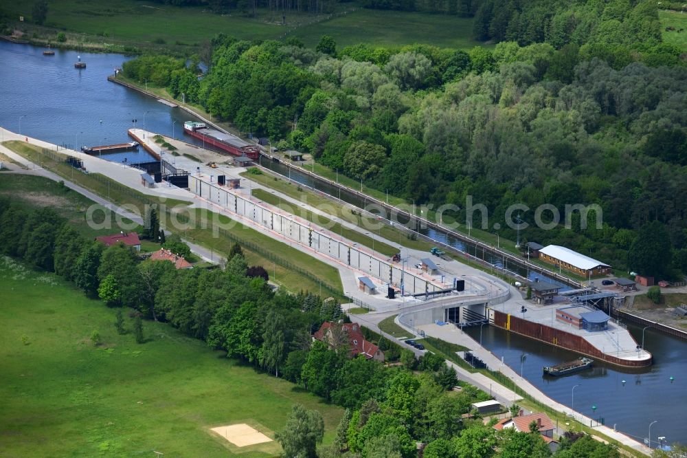 Wusterwitz from the bird's eye view: Wusterwitz lock at the Elbe-Havel-Canal in the state Brandenburg