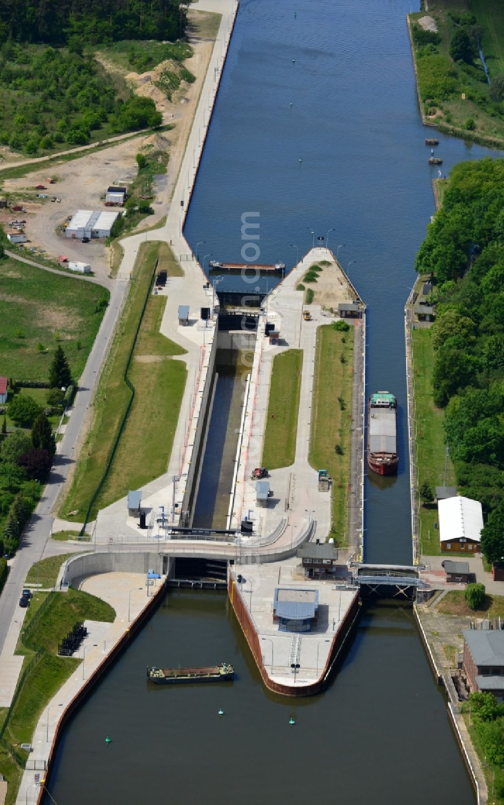 Wusterwitz from above - Wusterwitz lock at the Elbe-Havel-Canal in the state Brandenburg