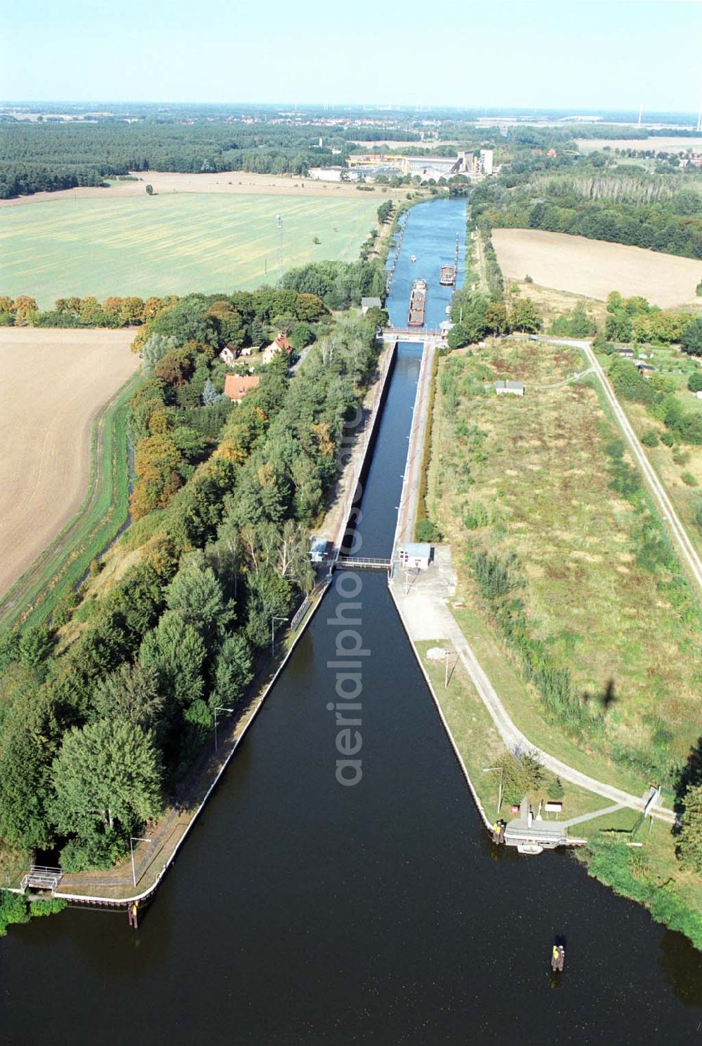 Aerial image Zerben - Blick auf die Schleuse Zerben am Elbe-Havel-Kanal.