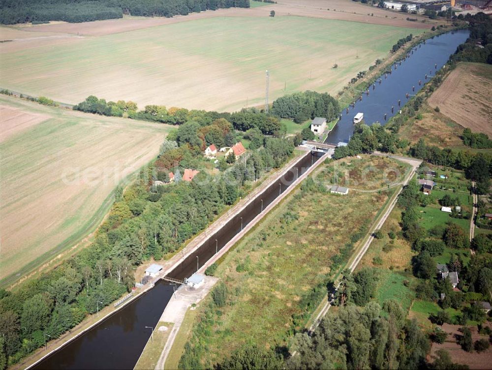 Aerial photograph Zerben - Blick auf die Schleuse Zerben am Elbe-Havel-Kanal . Ein Ausbauprojekt des Wasserstraßenneubauamtes Magdeburg.