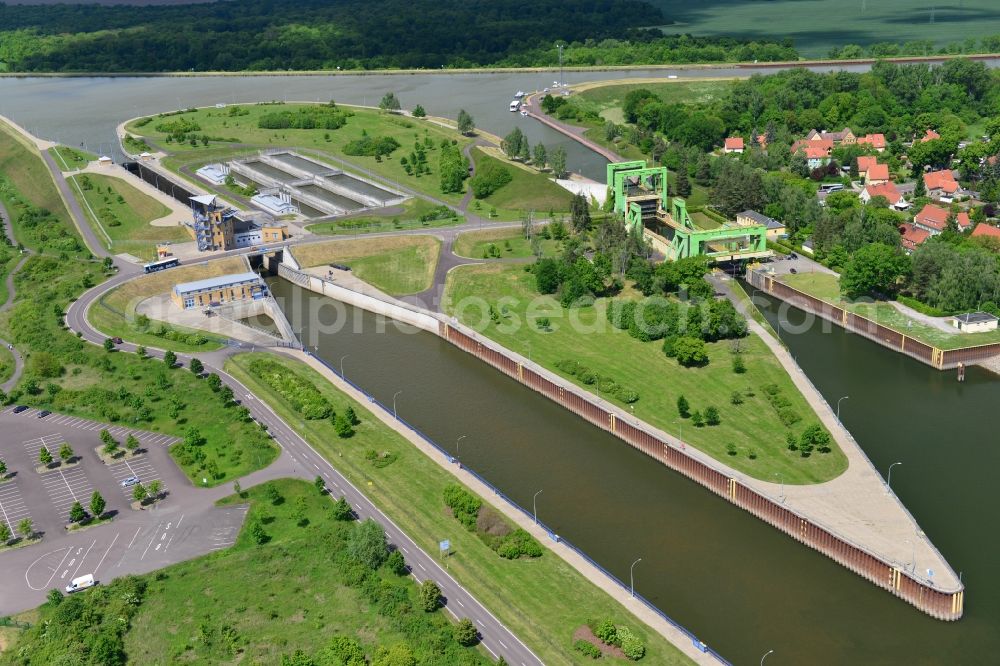 Aerial image Rothensee - Ship lifting Rothensee on the Elbe-Havel Canal to the waterway intersection with MD Rothensee in Saxony-Anhalt