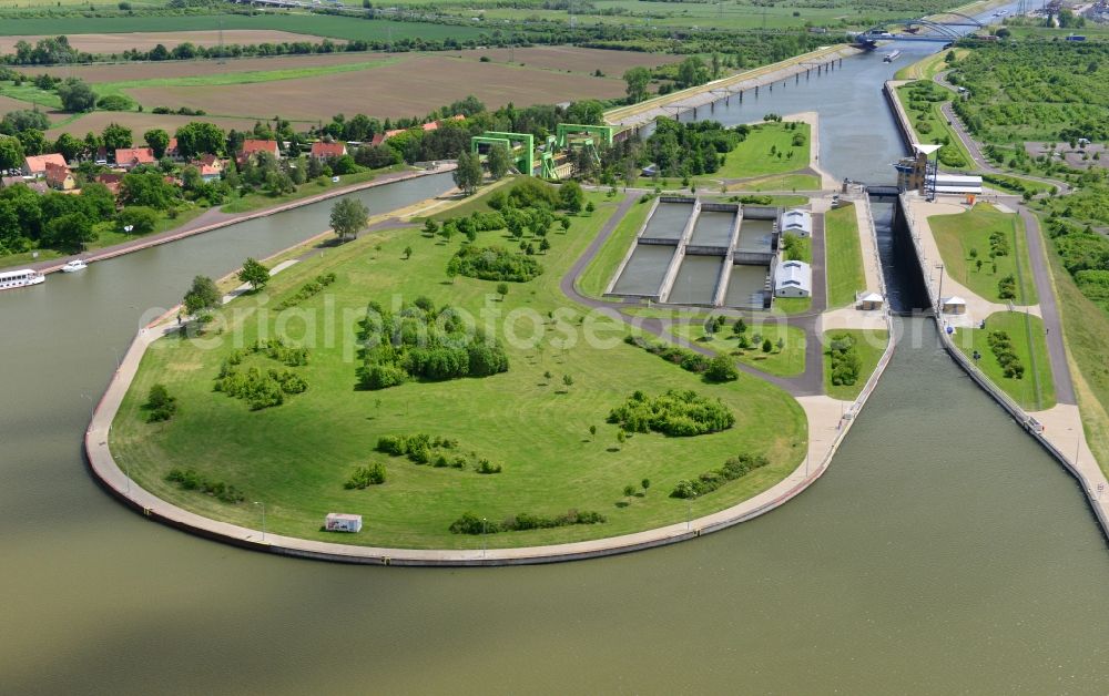 Aerial image Rothensee - Ship lifting Rothensee on the Elbe-Havel Canal to the waterway intersection with MD Rothensee in Saxony-Anhalt