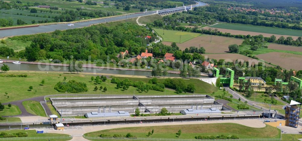 Aerial photograph Rothensee - Ship lifting Rothensee on the Elbe-Havel Canal to the waterway intersection with MD Rothensee in Saxony-Anhalt