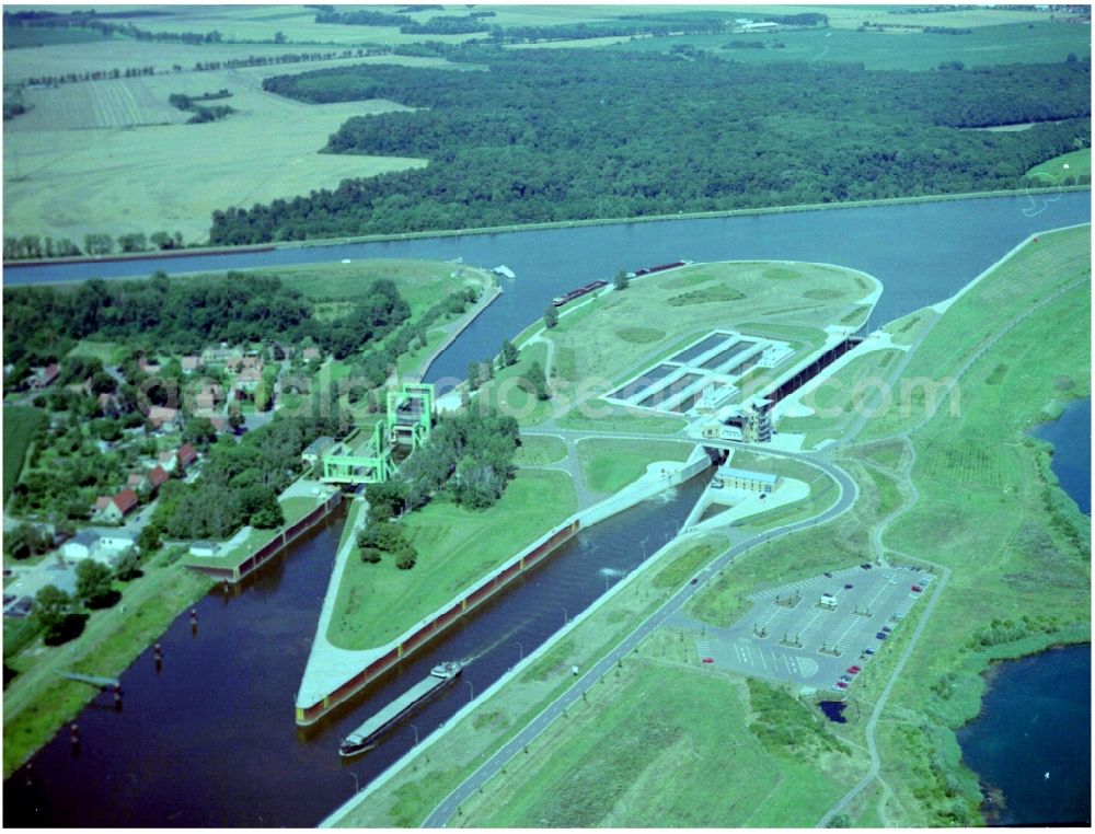 Aerial image Wolmirstedt - Ship lifting Rothensee on the Elbe-Havel Canal to the waterway intersection with MD Rothensee in Saxony-Anhalt