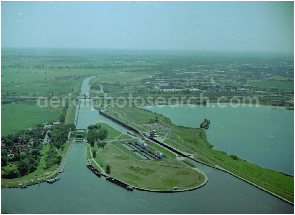 Wolmirstedt from the bird's eye view: Ship lifting Rothensee on the Elbe-Havel Canal to the waterway intersection with MD Rothensee in Saxony-Anhalt