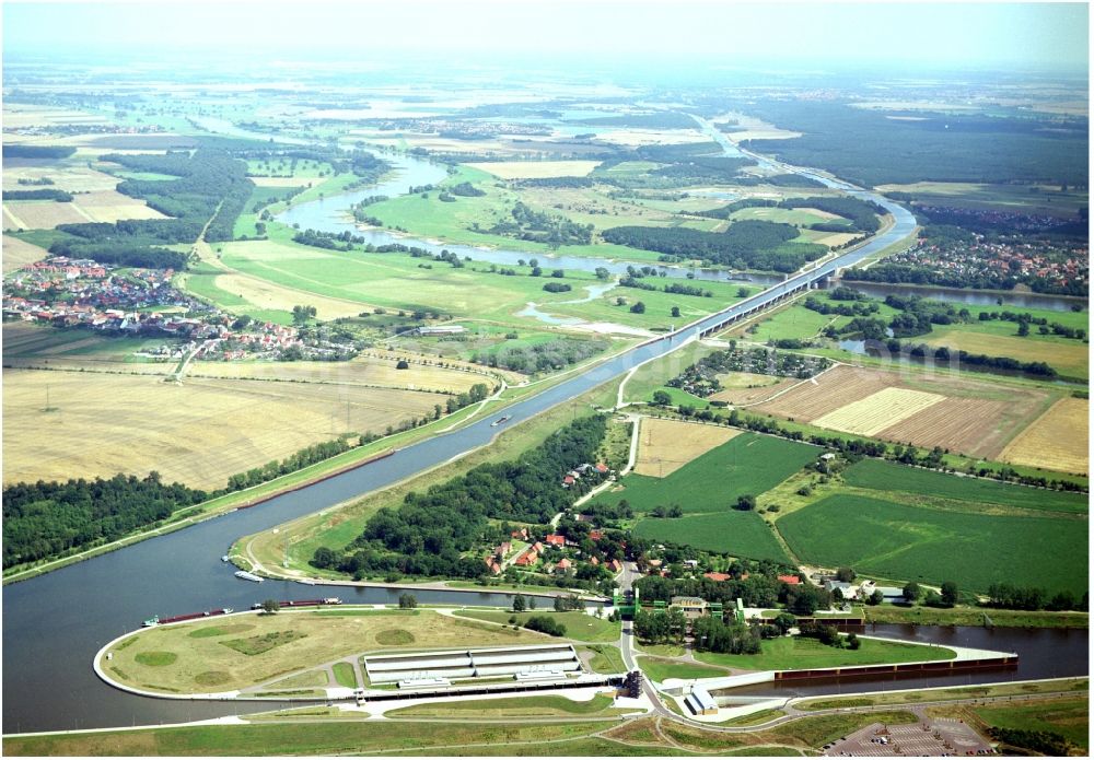 Aerial image Wolmirstedt - Ship lifting Rothensee on the Elbe-Havel Canal to the waterway intersection with MD Rothensee in Saxony-Anhalt