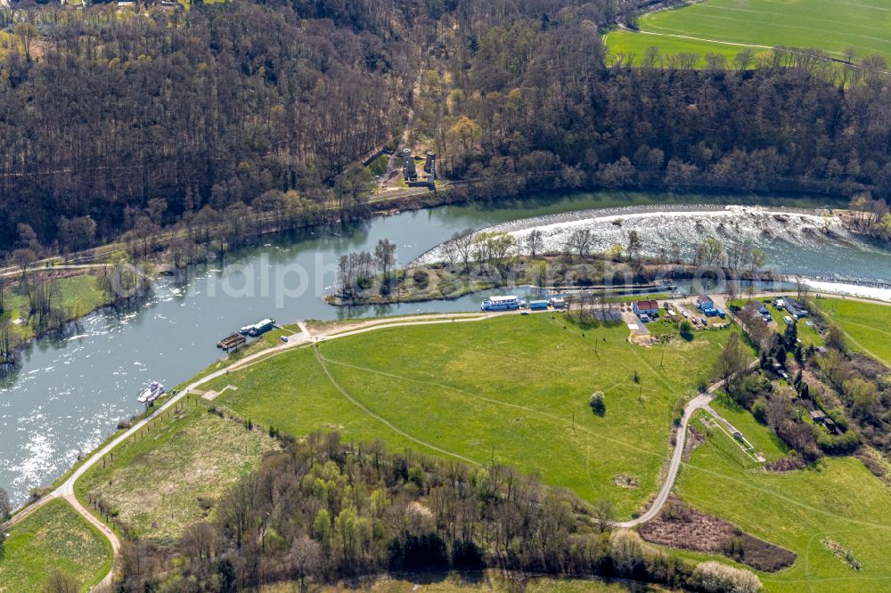 Heven from above - Locks - plants on the banks of the waterway of the Ruhr in Heven at Ruhrgebiet in the state North Rhine-Westphalia, Germany