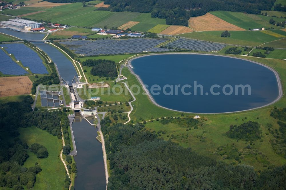 Mühlhausen from the bird's eye view: Locks - plants on the banks of the waterway of the of the river Danube in the district Bachhausen in Muehlhausen in the state Bavaria, Germany