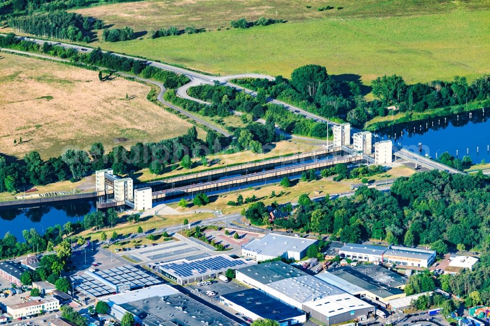 Aerial image Geesthacht - Lock systems on the banks of the Elbe waterway in Geesthacht in the state Schleswig-Holstein, Germany