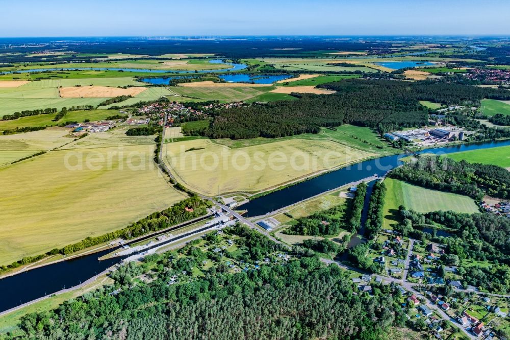 Aerial image Güsen - Lock systems on the banks of the Elbe-Havel Canal in Guesen district Zorben in the state Saxony-Anhalt, Germany